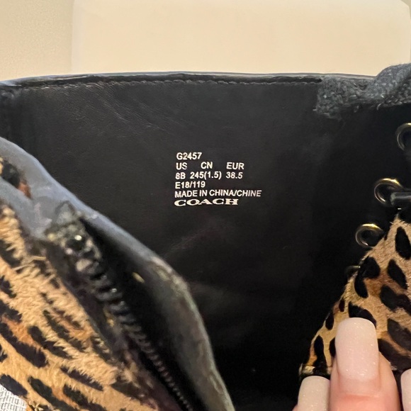 Coach Lucy Leopard print calf hair combat boots. Size US 8b. EU 38.5. New no box - Picture 5 of 6